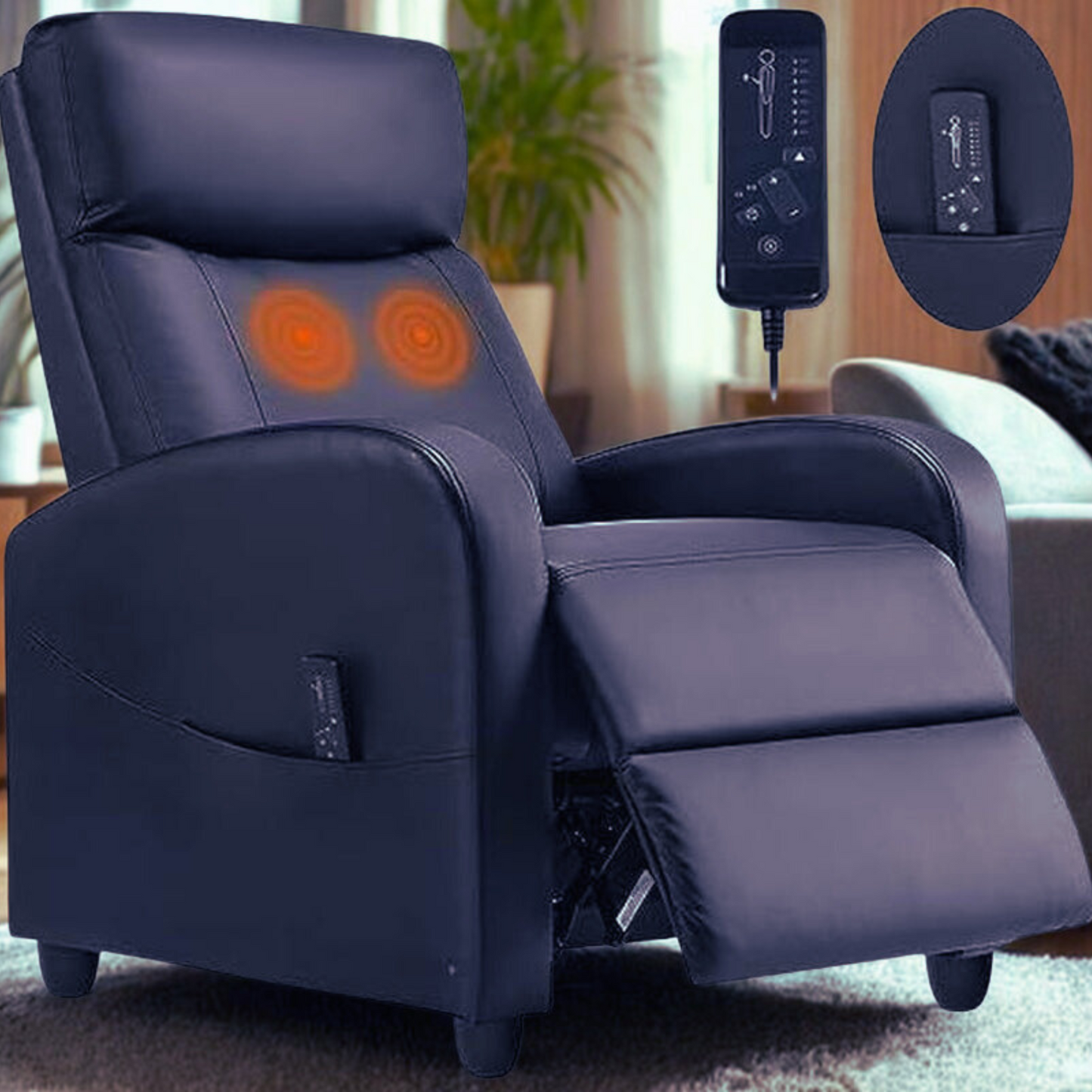 Sweetfurniture Recliner Chair for Living Room, Massage Recliner Chair Theater Chairs Adjustable Modern Reclining Chair with Padded Seat Backrest
