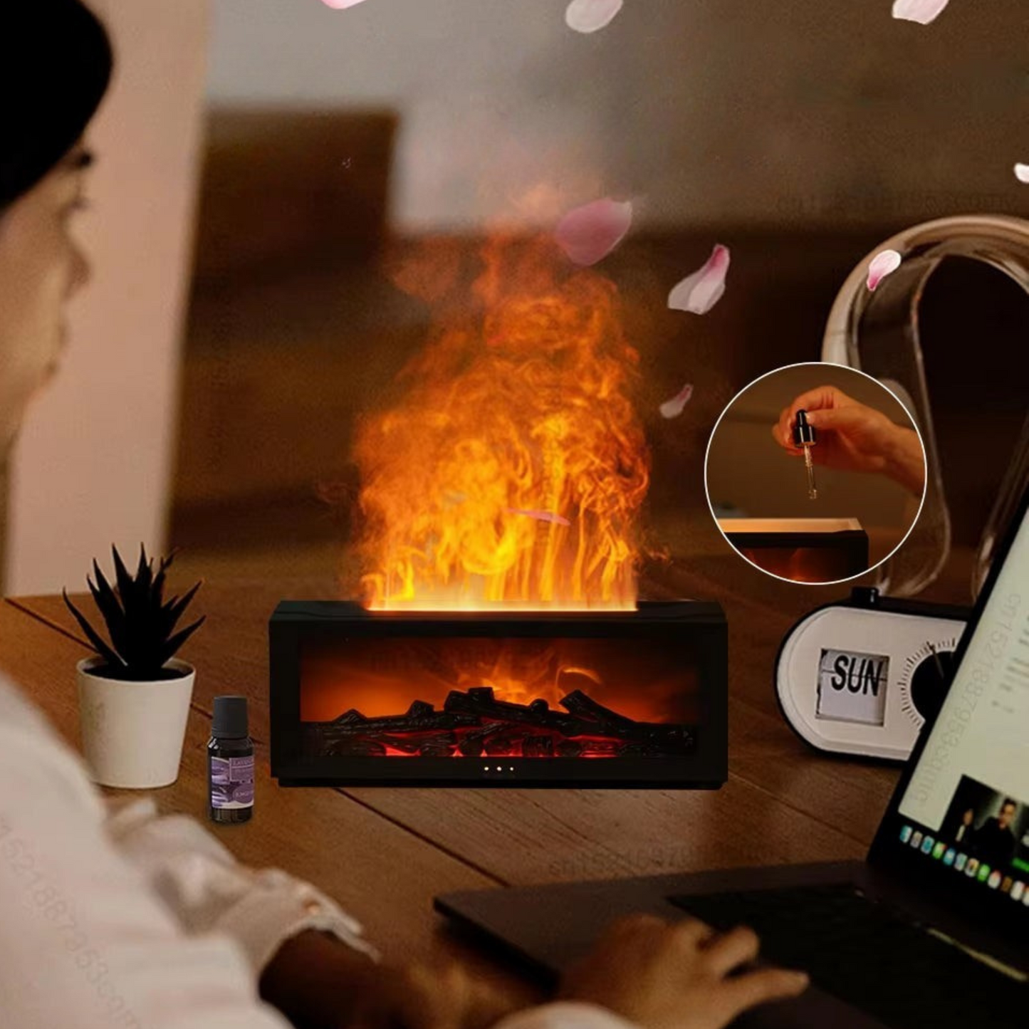 Air Humidifier Essential Oils Humidifiers Home Aroma Humidifier Flame Automatic Fragrance Diffuser with LED Light Remote Control