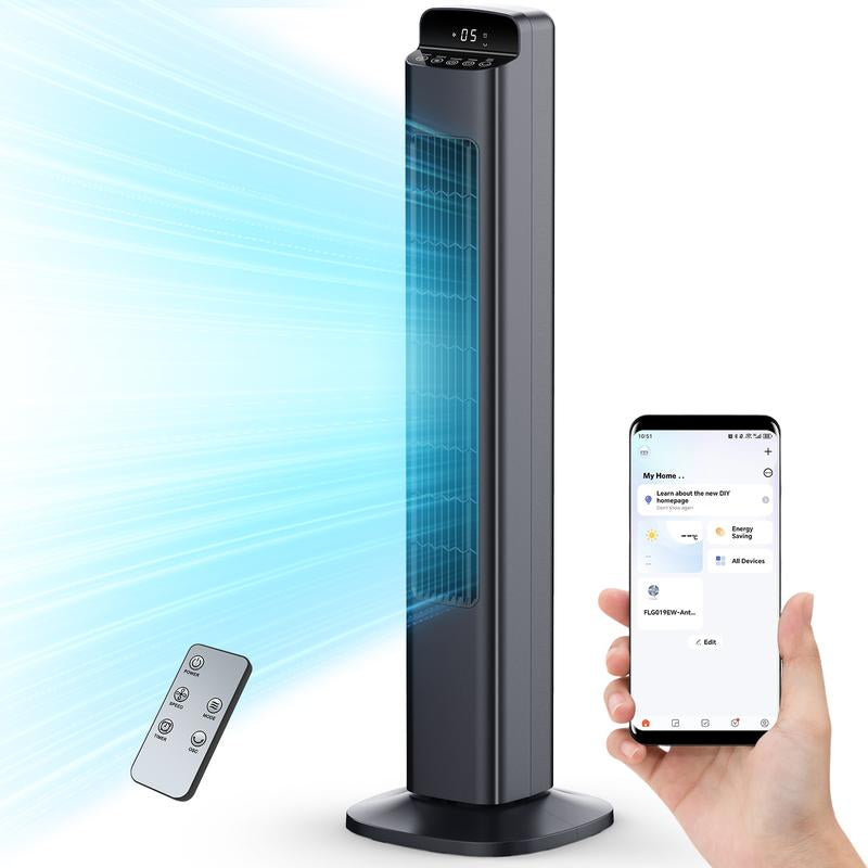 Cowsar Fan for Bedroom, Quiet Floor Fan, Oscillating Tower Fan with Remote, Cooling Portable Bladeless Fans Digital LED Display, 5-Speed & 3 Modes, 80° Oscillation, Remote Control, 12H Timer, Ultra-Quiet Cooling for Bedroom & Office