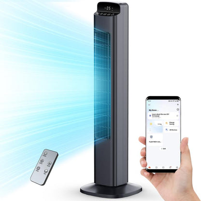Cowsar Fan for Bedroom, Quiet Floor Fan, Oscillating Tower Fan with Remote, Cooling Portable Bladeless Fans Digital LED Display, 5-Speed & 3 Modes, 80° Oscillation, Remote Control, 12H Timer, Ultra-Quiet Cooling for Bedroom & Office